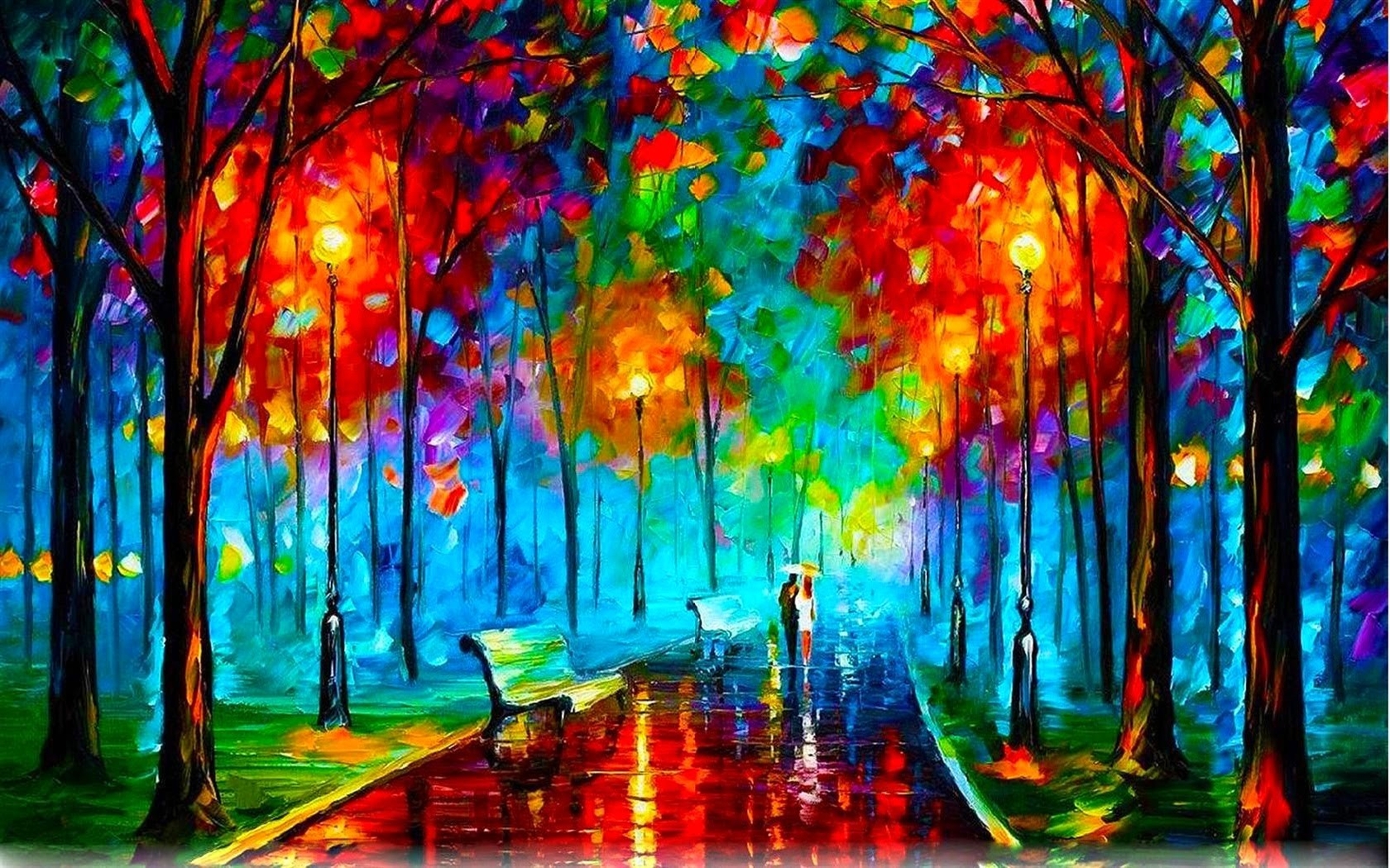 Landscape leonid afremov painting bench fall colorful Custom Gaming Mat Desk