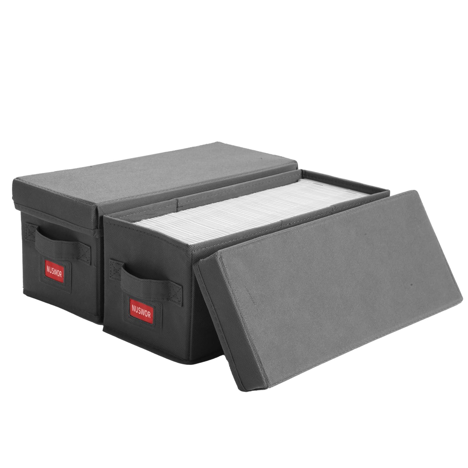 2 PCS 14.37x5.5x6.3" Grey Stackable CD Storage Boxes Lids Holds 70 Cases