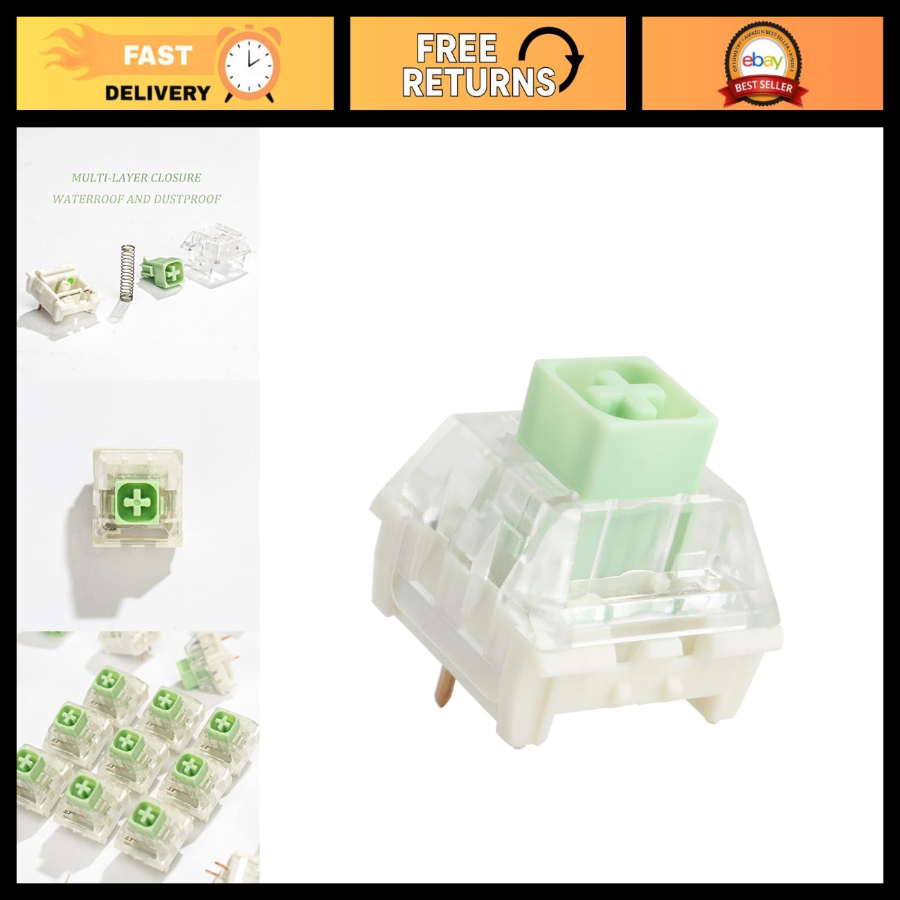 90 Pack RGB Mechanical Keyboard Switches - Kailh Box Jade 3 Pin, IP56 Waterproof