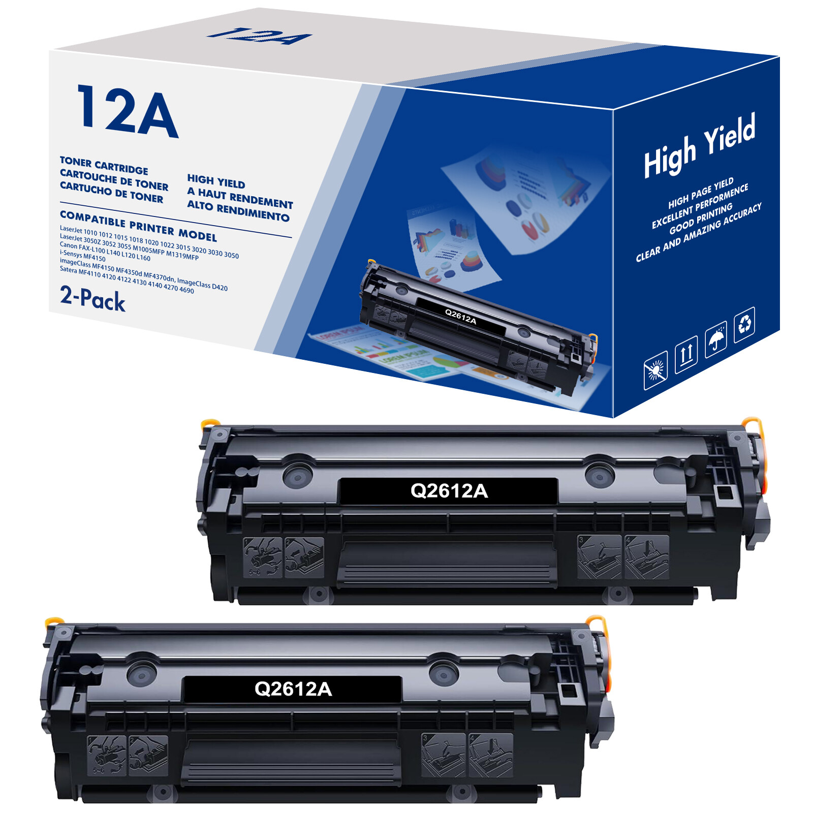 2x Q2612A 12A Compatible Toner Cartridge For HP LaserJet 3020 3030 3050