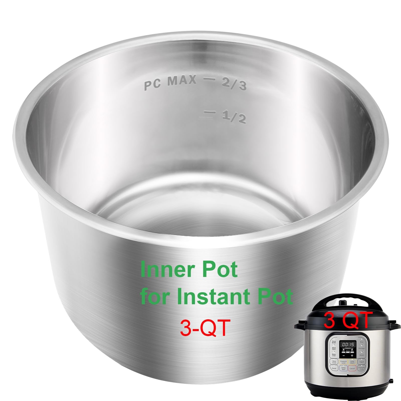 Stainless Steel Inner Pot for Instant Pot 3-Qt, 304 (18/8) Stainless Steel Po...