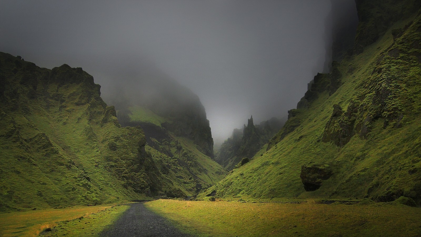 Landscape nature mist dirt road mountains dark Custom Gaming Mat Desk