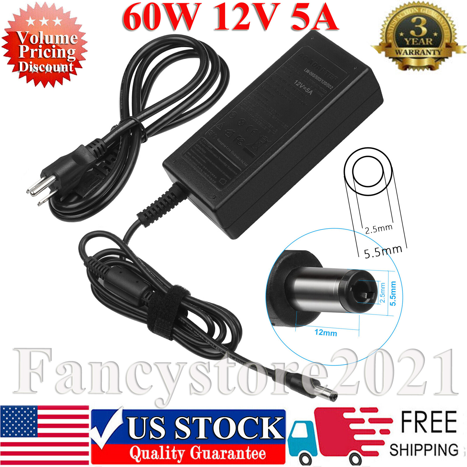 For HP 2011X 2211X 2311X LED LCD Monitor Charger AC Adapter Power Supply Cord US