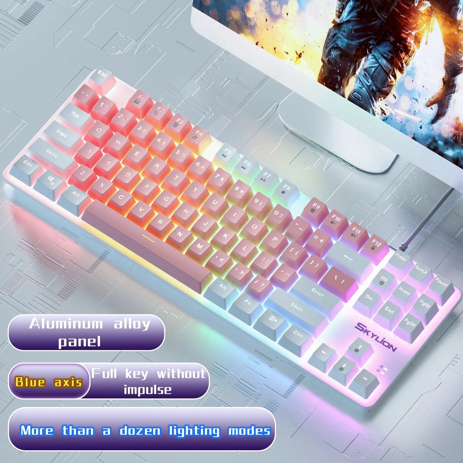 SKYLION H87 Wired Mechanical Keyboard 10 Kinds of Colorful Lighting Gaming and O