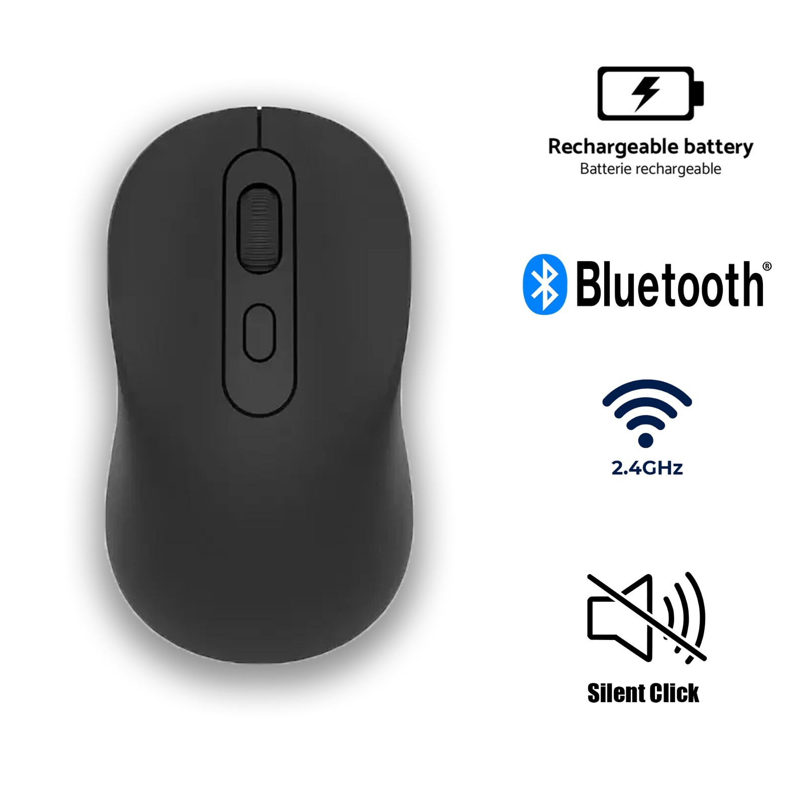 2.4Ghz Bluetooth Dual Wireless Mouse Silent Click Rechargeable for Laptop PC