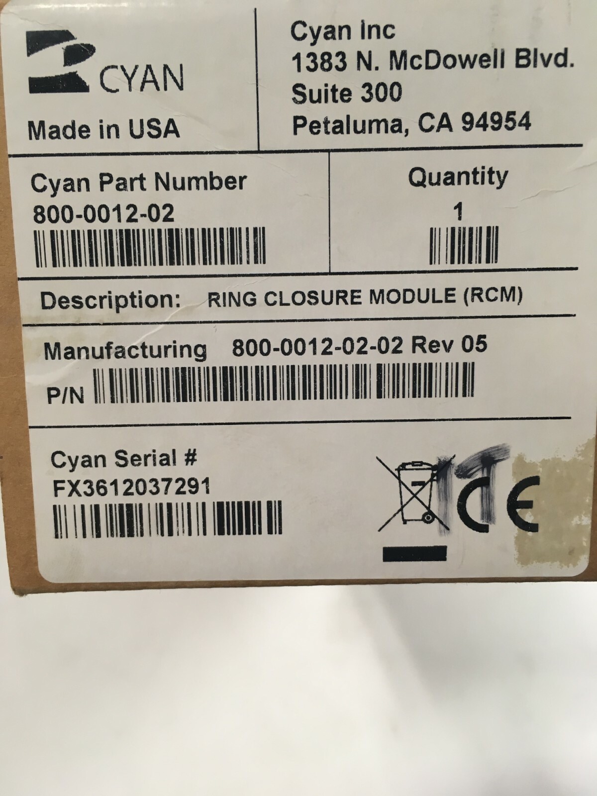 Ciena/Cyan 800-0012-02 Ring Closure Module