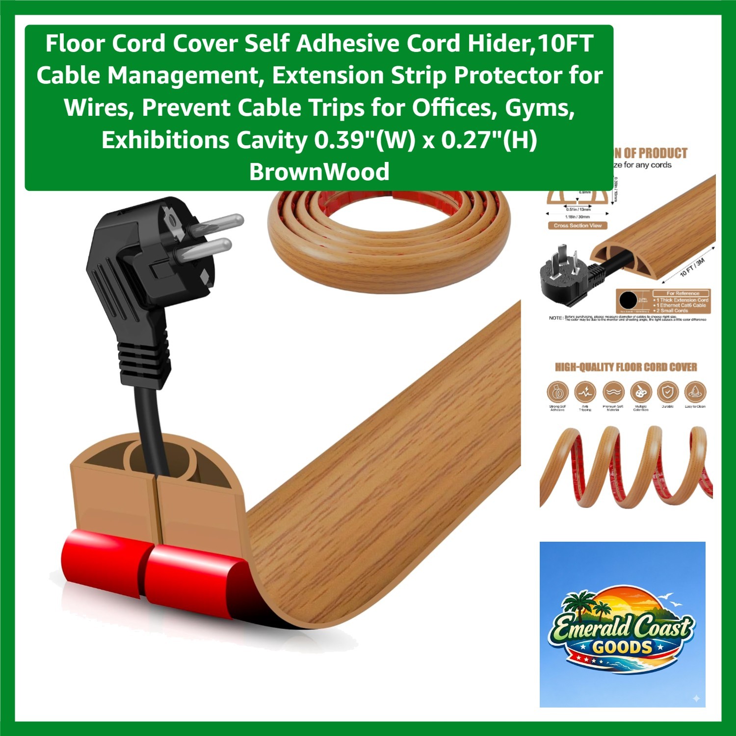 Heavy Duty 10FT Self-Adhesive Cord Cover: Safe & Clean Indoor Cable Solution