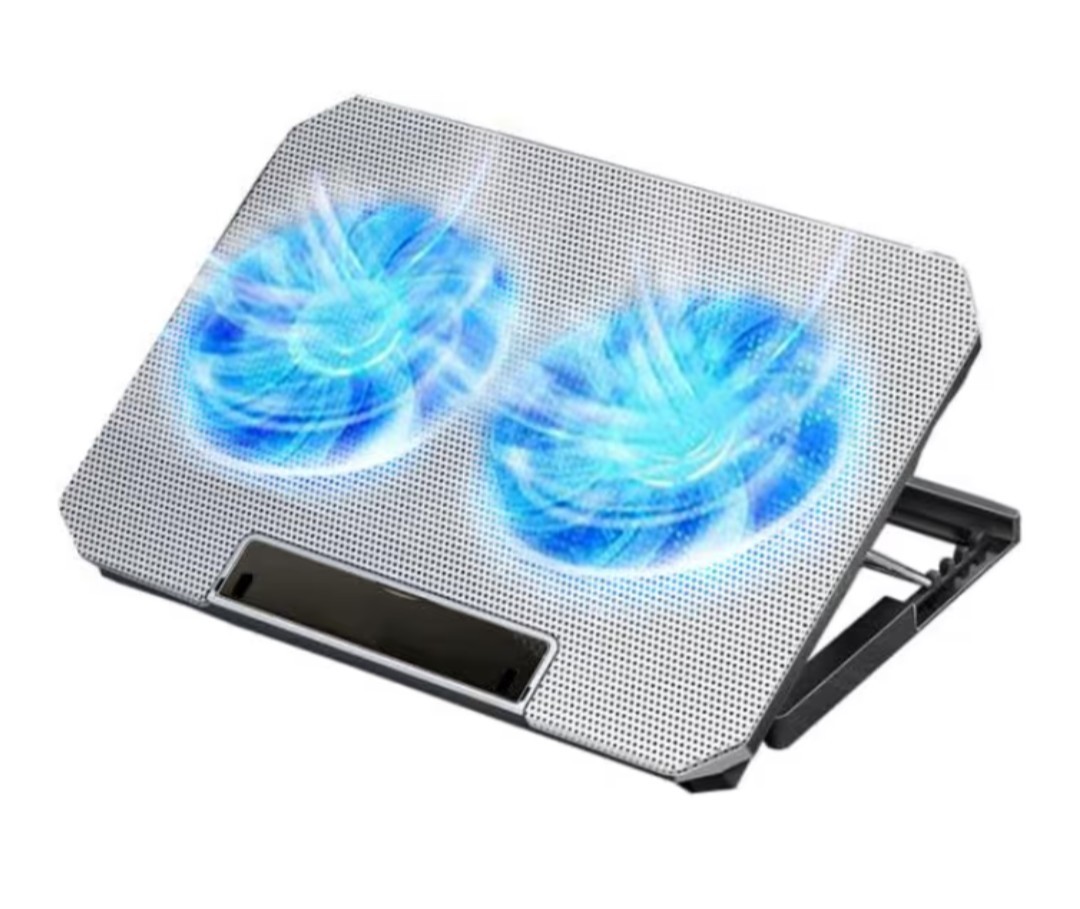 Laptop Cooling Pad 12–17" with 2 Silent Fans, LED Lights, Adjustable Stand, USB