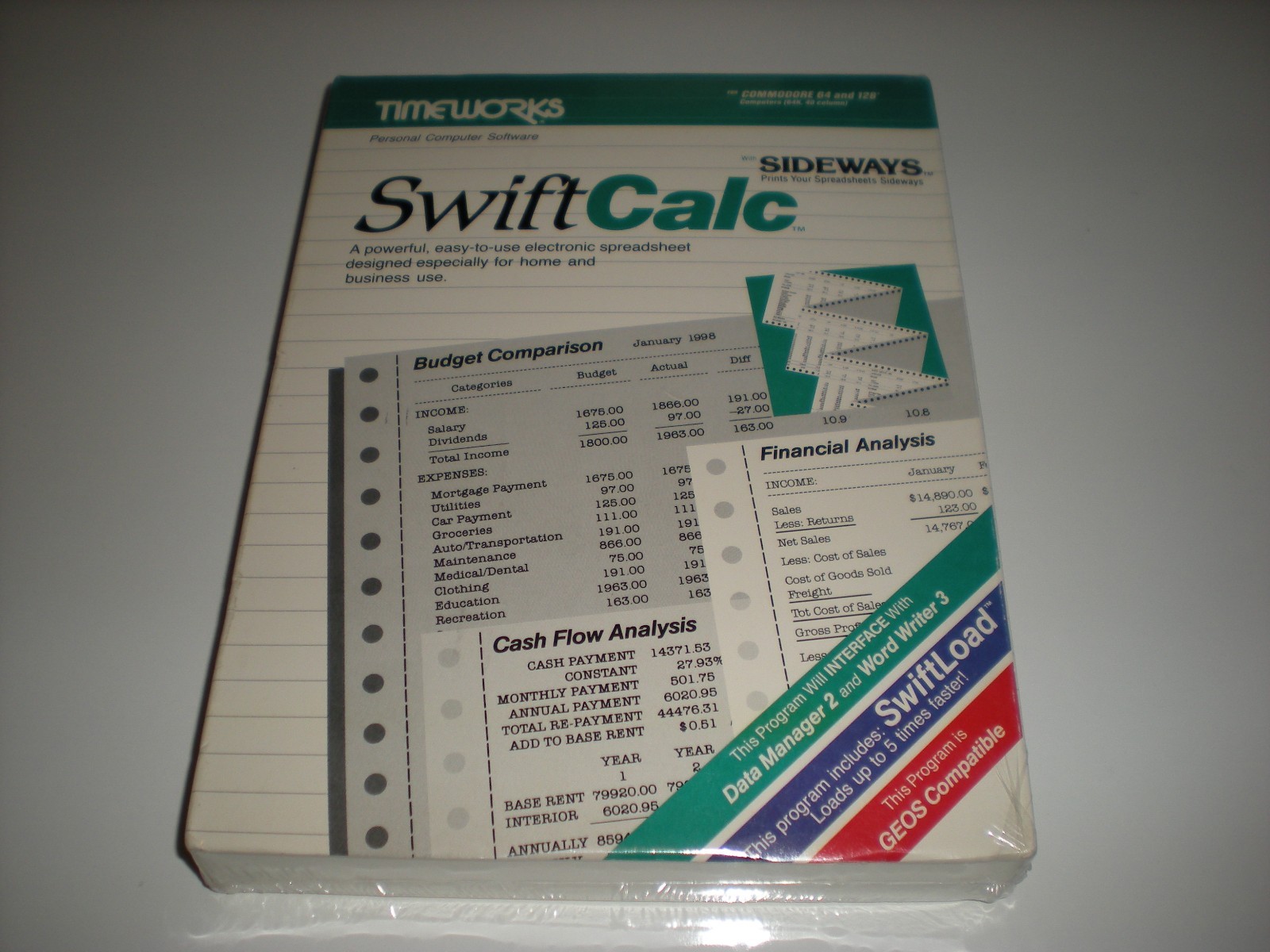 Timeworks Swiftcalc spreadsheet program for Commodore 64. New.
