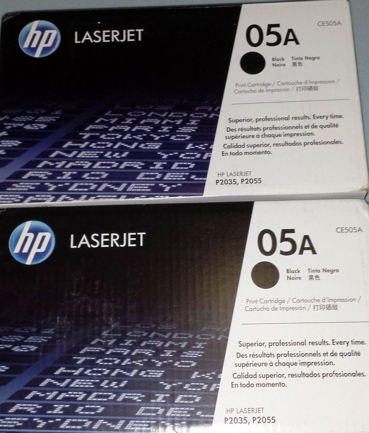 2 New Genuine OEM OPEN BOX HP 05A Toner Cartridges Black Boxes CE505A SEALED BAG