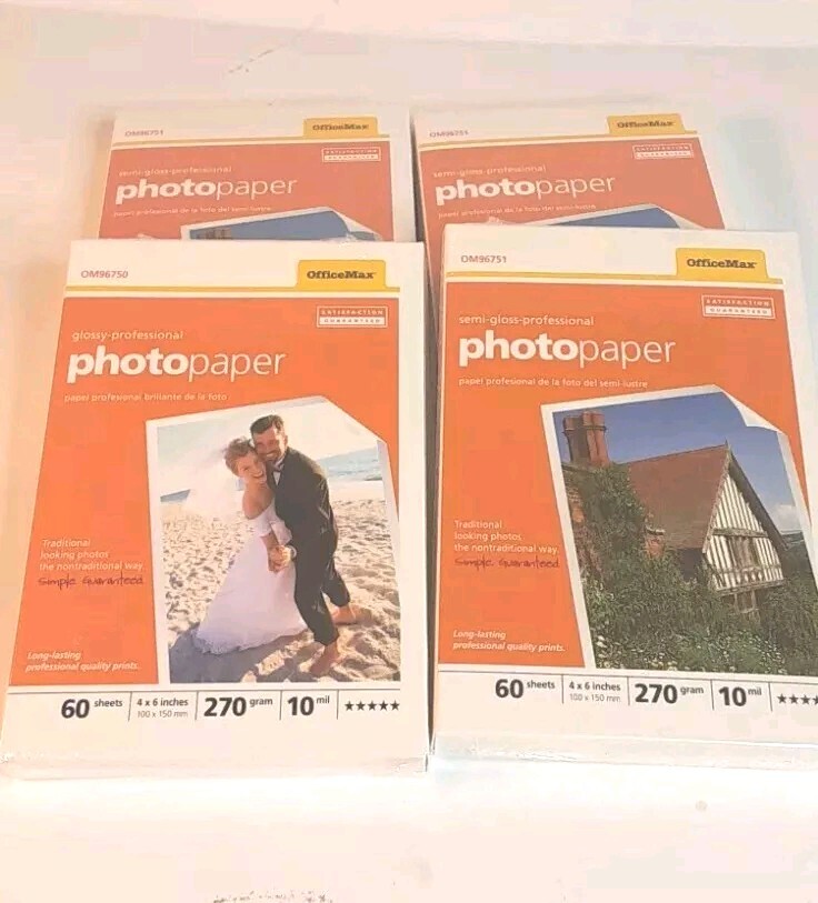 Office Max Professional 4 packs Semi-Gloss Photo Paper 4 x 6 in 60 Sheets New