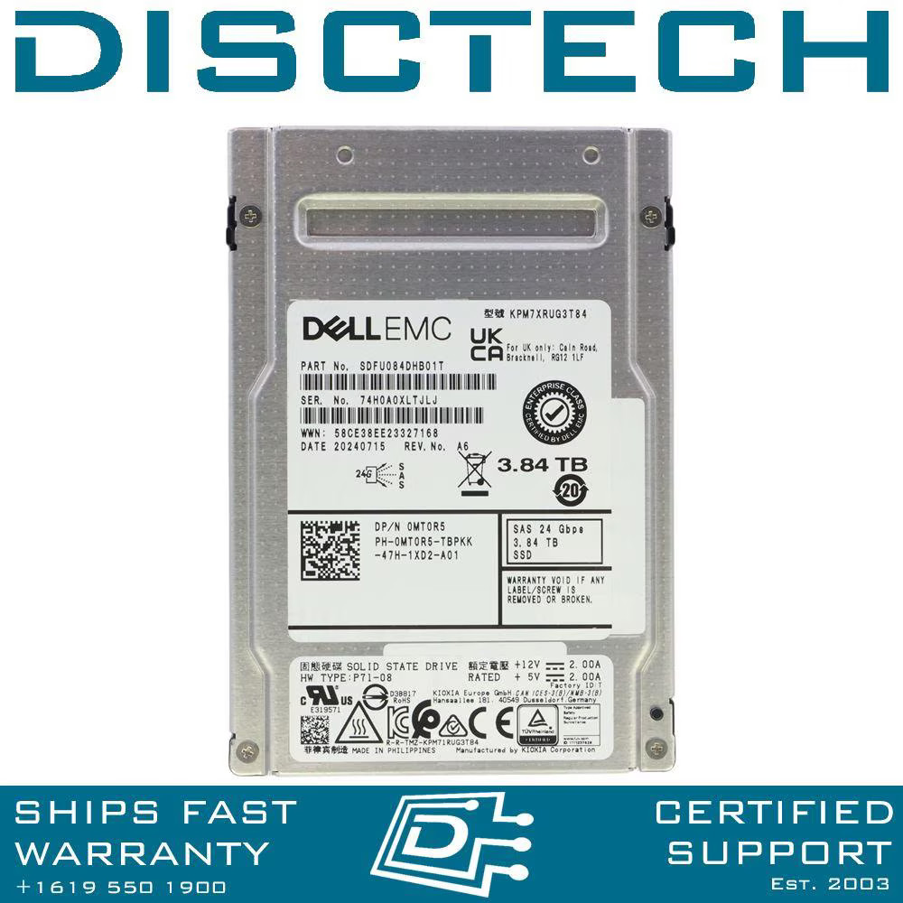 Dell MT0R5 / Kioxia KPM7XRUG3T84 PM7-R Series 3.84TB 2.5" 1-DWPD RI SSD