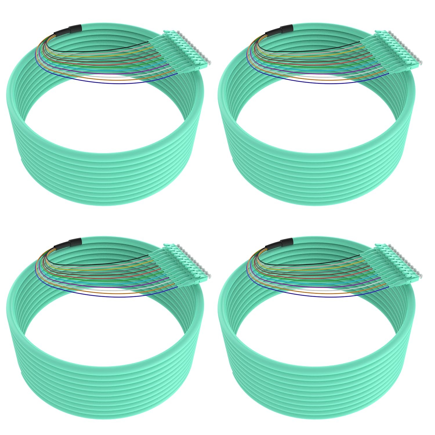 4 Pack 1.5M/5 FT LC UPC 12 Strand Multimode Fiber Optic Pigtail OM3/OM4
