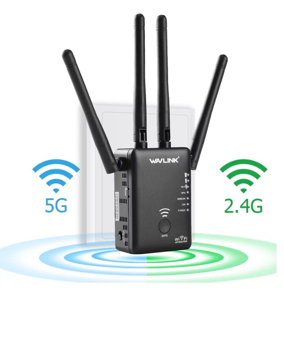 Wavlink AC1200 Dual Band WiFi Range Extender 2.4GB 5GB Wireless Router Black