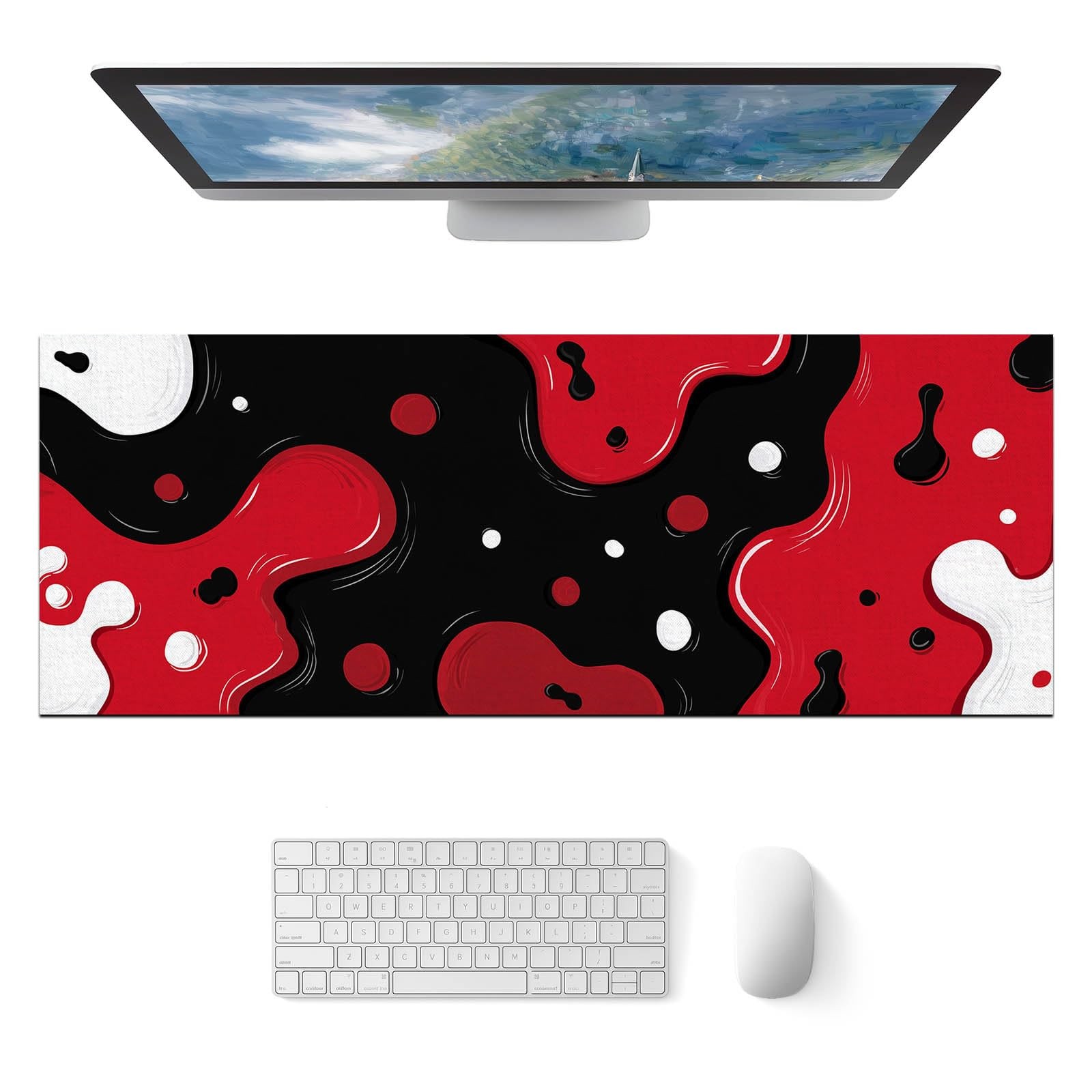 31.5x11.8 Inch XL Gaming Mouse Pad Abstract Red Black White NonSlip Mat