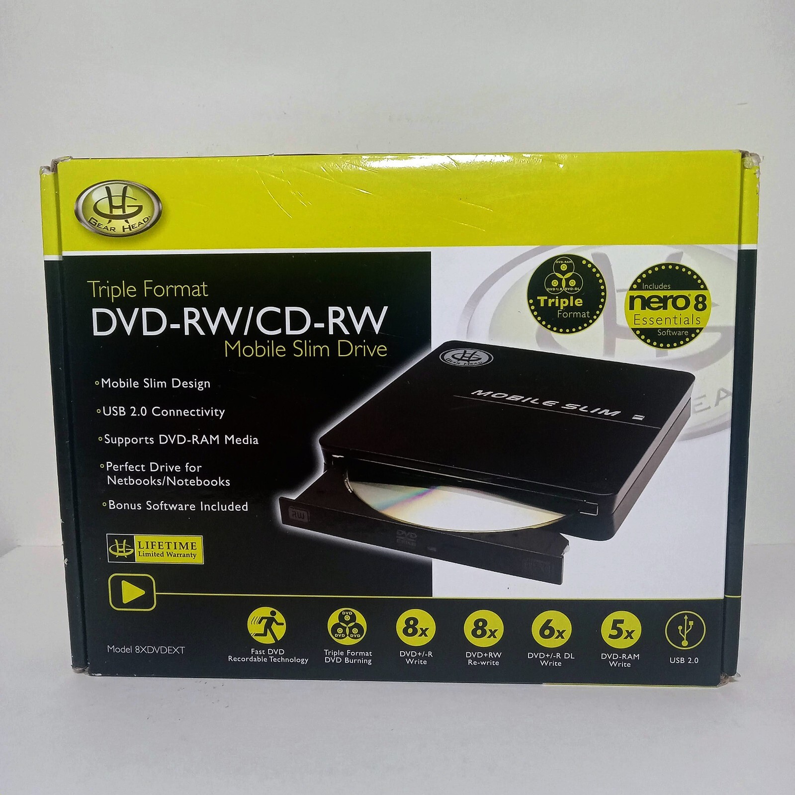 GEAR HEAD 8XDVDEXT Black Triple Format DVD-RW/CD-RW Mobile Slim Hard Drive