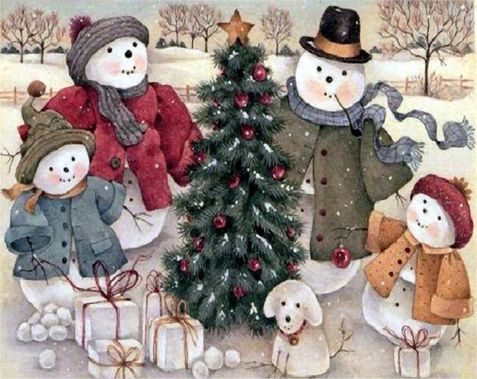 SNOWMAN FAMILY CHRISTMAS TREE AND PRESENTS  COMPUTER MOUSE PAD 9 X 7 