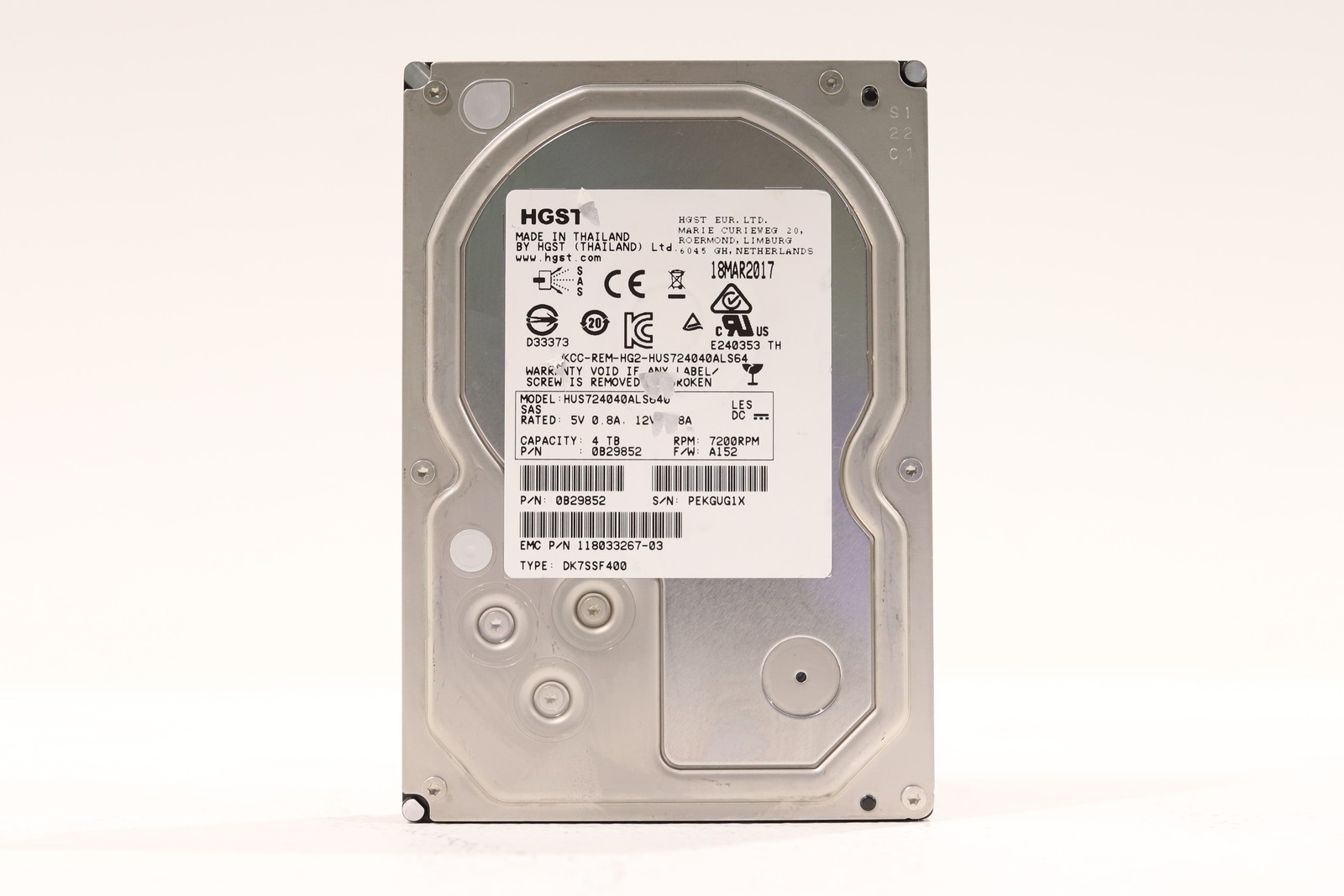 HGST HUS724040ALS640 4TB 3.5" 6Gb/s 64MB 7.2K RPM SAS Drive P/N: 0B29852 Tested