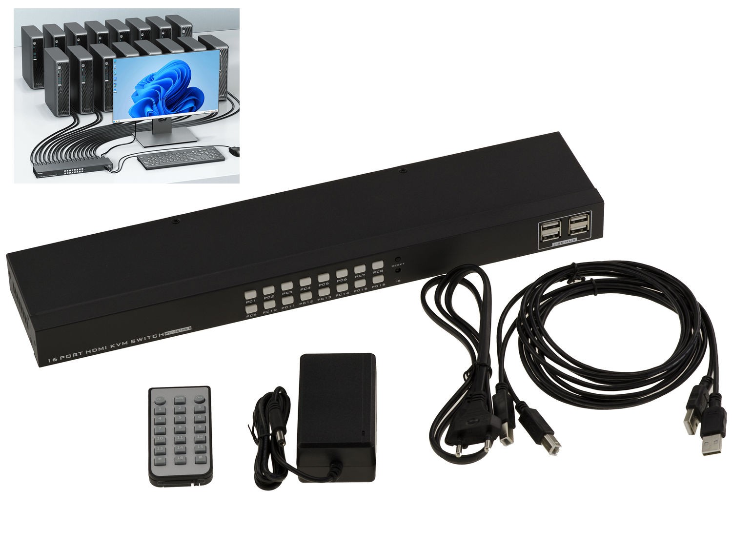 Automatic KVM Switch Mouse Keyboard Screen 16 PCs - HDMI 4K / USB - HDMI 2.0