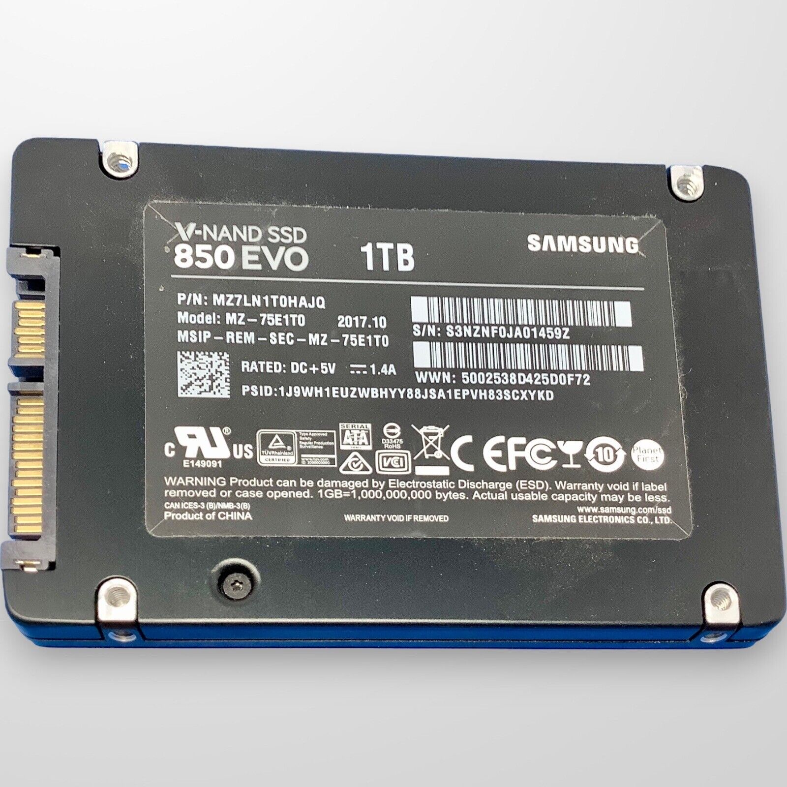 Samsung 850 EVO 2.5” 1 TB SSD MZ-75E1T0 SATA MZ7LN1T0HAJQ 584CT Power On