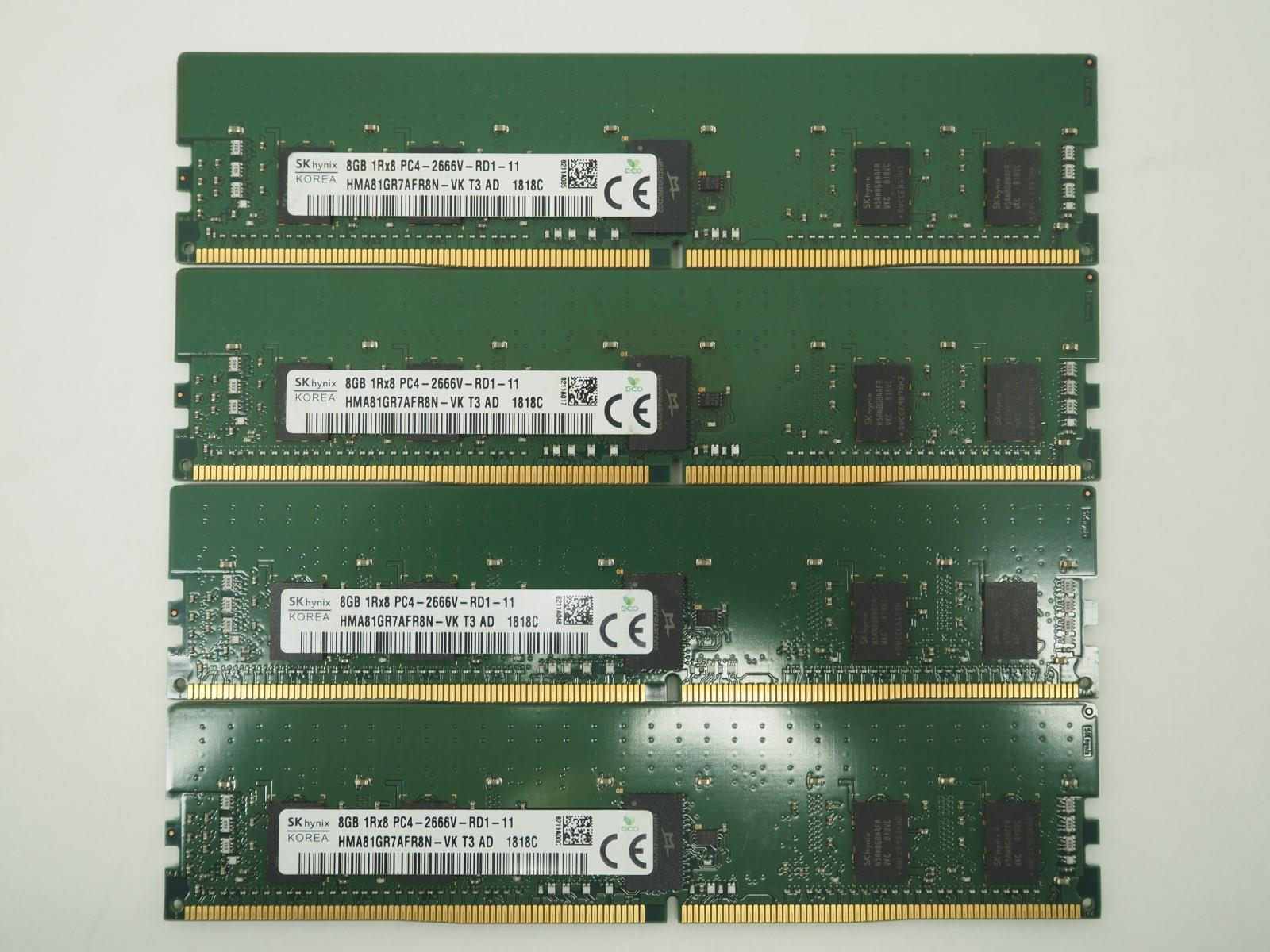 Lot of 4 SK HYNIX 8GB PC4-2666V Server Ram / ECC Memory - HMA81GR7AFR8N-VK T3 AD