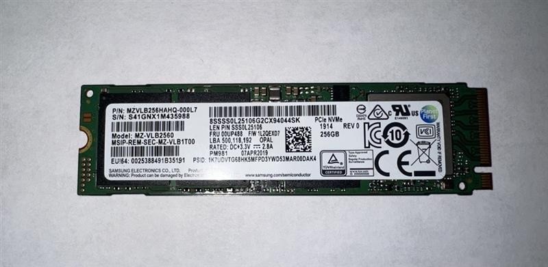 Samsung 256GB PM981 M.2 PCIe NVMe SSD   MZVLB256HAHQ-000L7 LEN P/N: SSS0L25106