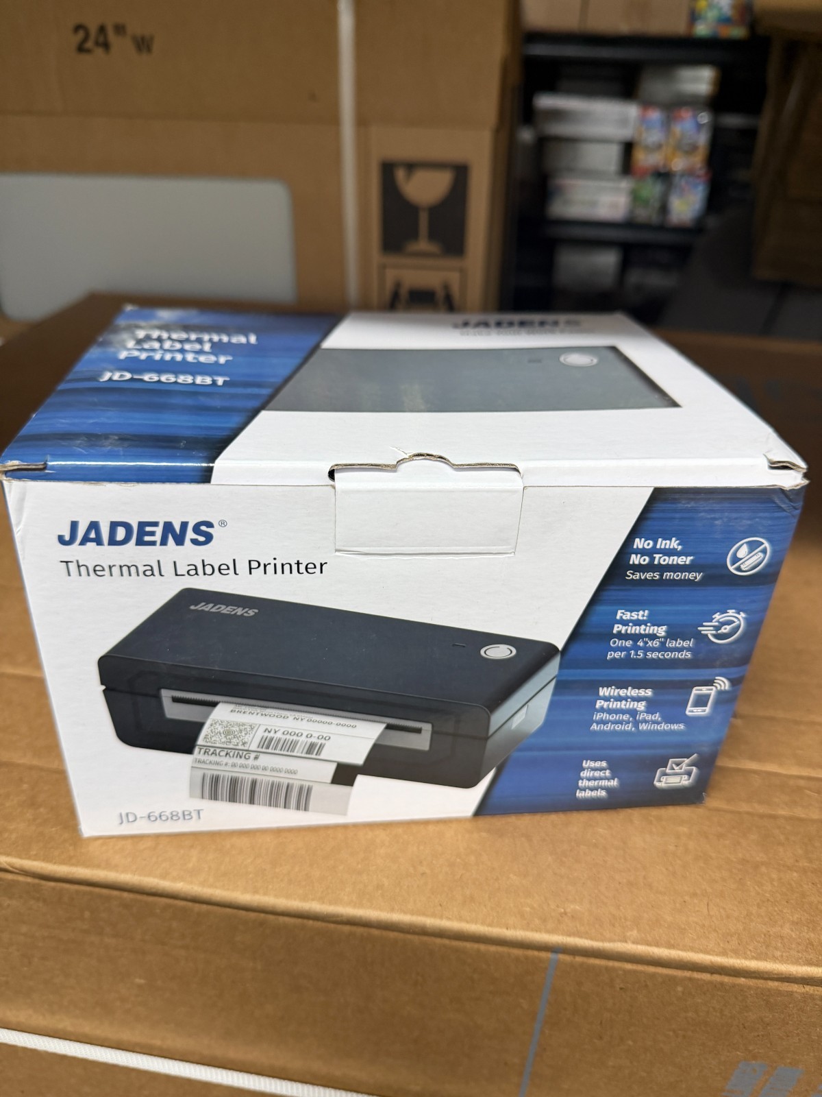 JADENS JD-668BT Wireless USB Thermal Label Printer for Shipping Barcodes