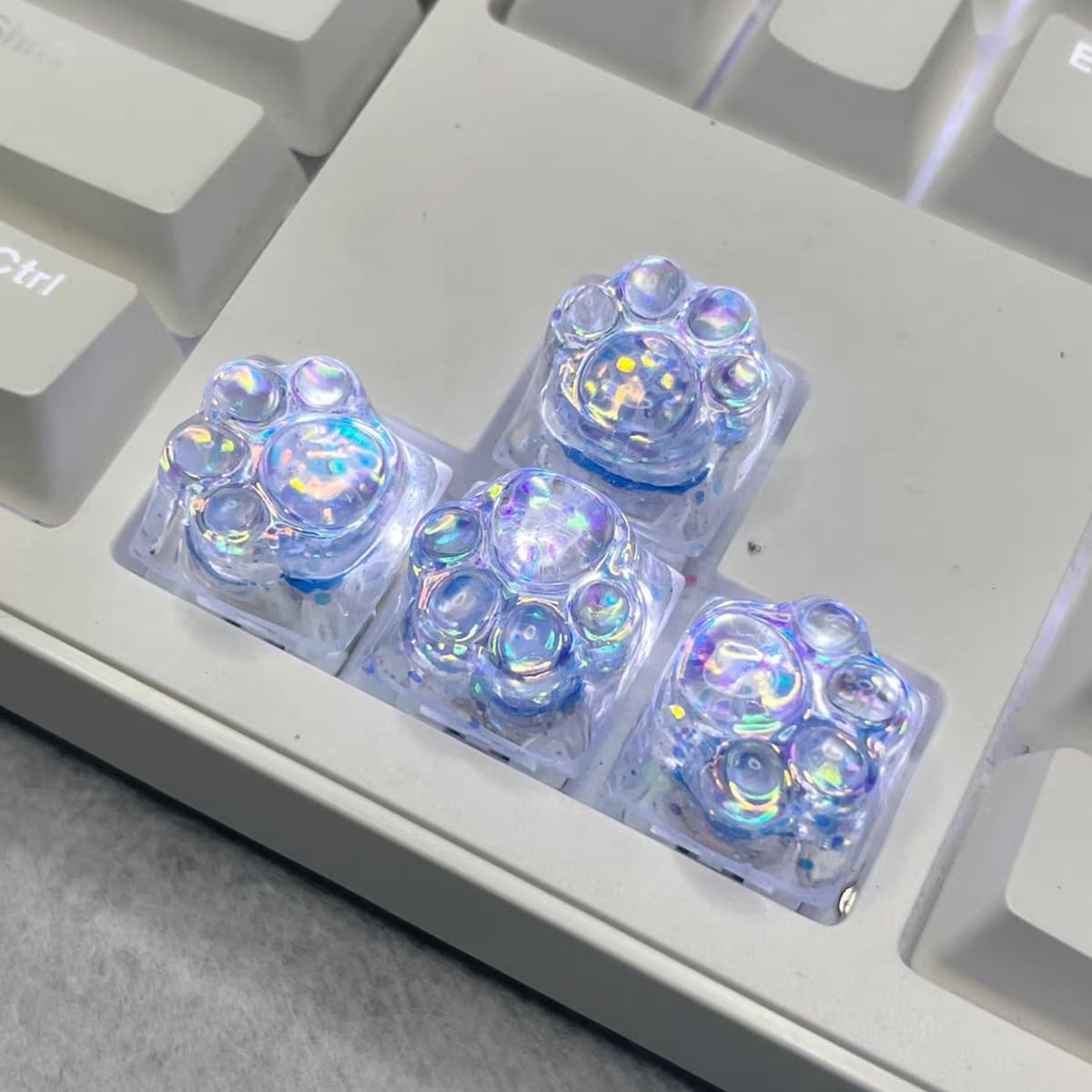 4 PCS Blue Cat Claw Cute Drip Glue Backlight Keycaps DIY ESC Cherry MX