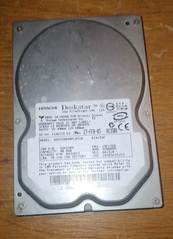 HITACHI Deskstar 40GB Model HDS728040PLAT20 PN:0A315304 N13408