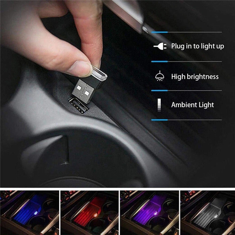 7 Color LED USB Car Interior Light, Mini Ambient Footwell Lamp, USB Atmosphere L