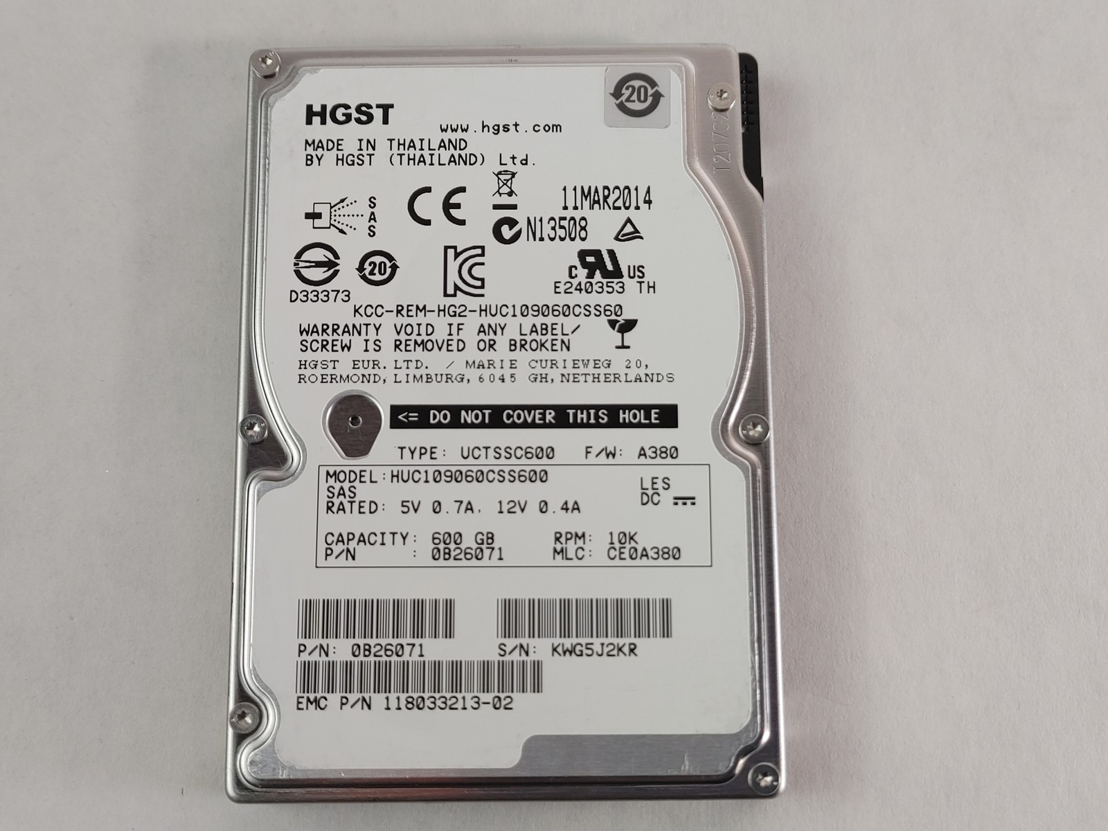 HGST EMC C10K900 HUC109060CSS600 600 GB 2.5" SAS 2 Enterprise Drive