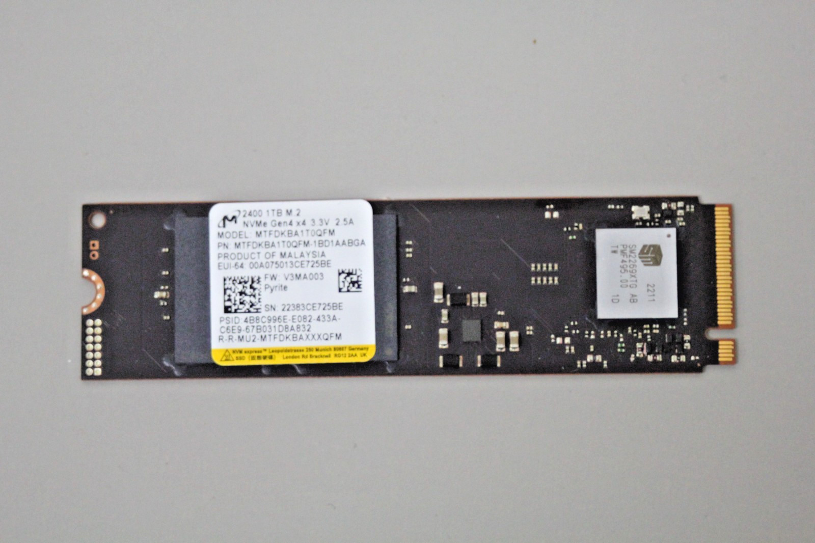 MTFDKBA1T0QFM Micron 1TB PCIe NVMe Gen4x4 M.2 2280 SSD Solid State Drive