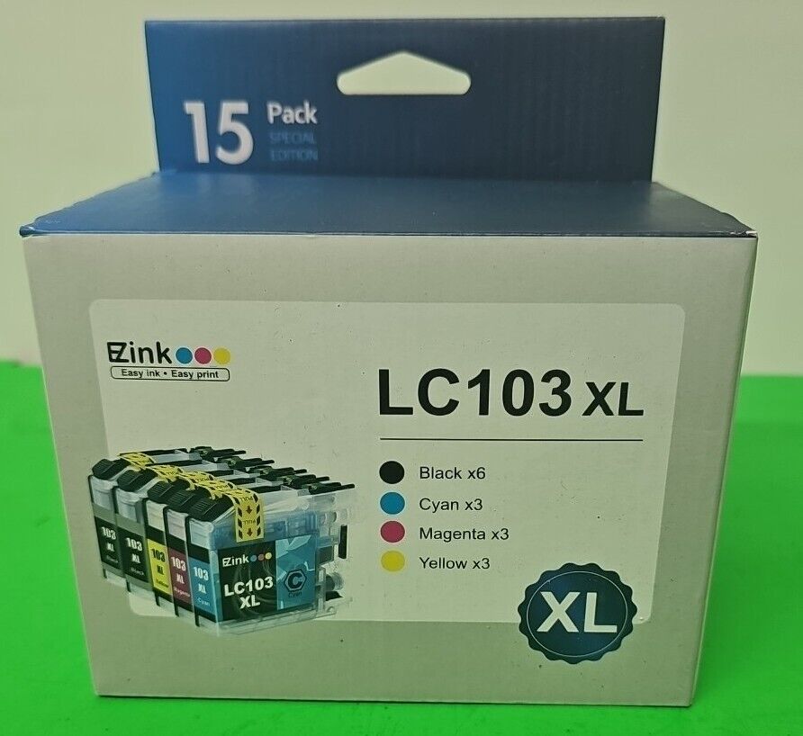 EZink Ink Cartridge LC103xL 15 pack 6 blk 3 cyan 3 magenta 3 yellow New in box
