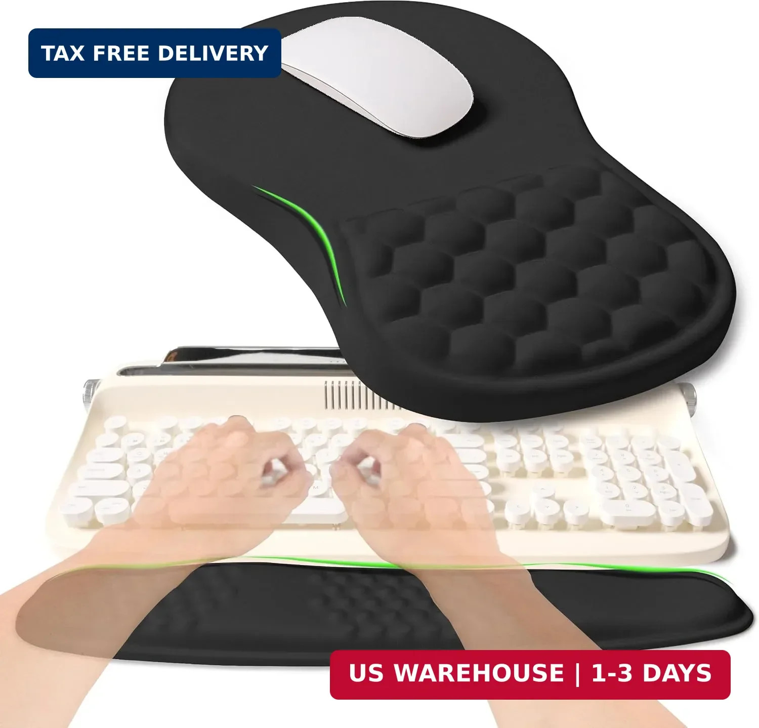 2-in-1 Ergonomic Set, Wave Rise Keyboard Wrist Rest and Massage Bulge Slope Mous