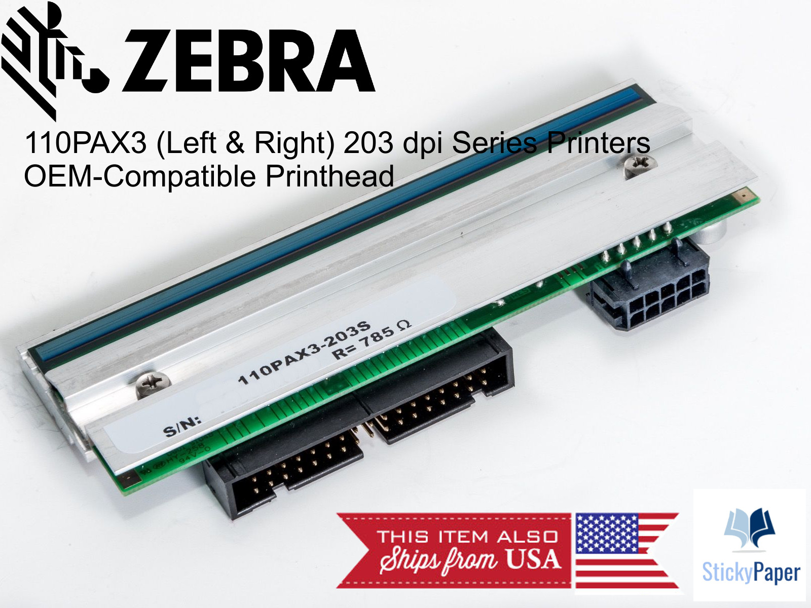 Zebra 110PAX3 (Left and Right) 203 dpi Printhead (43036-1M) USA Stocked