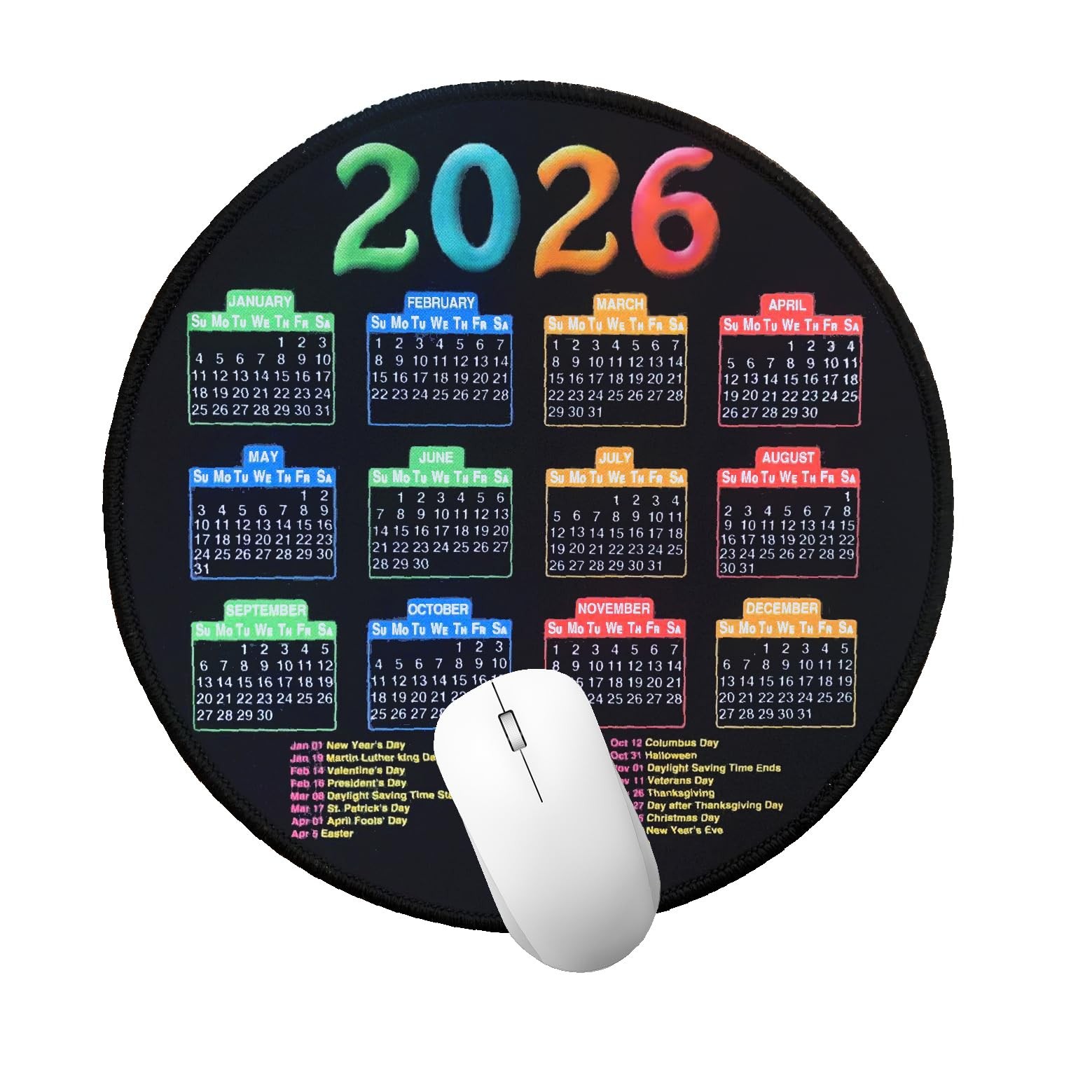 Tongyanat 2026 Calendar Mousepad Round Black