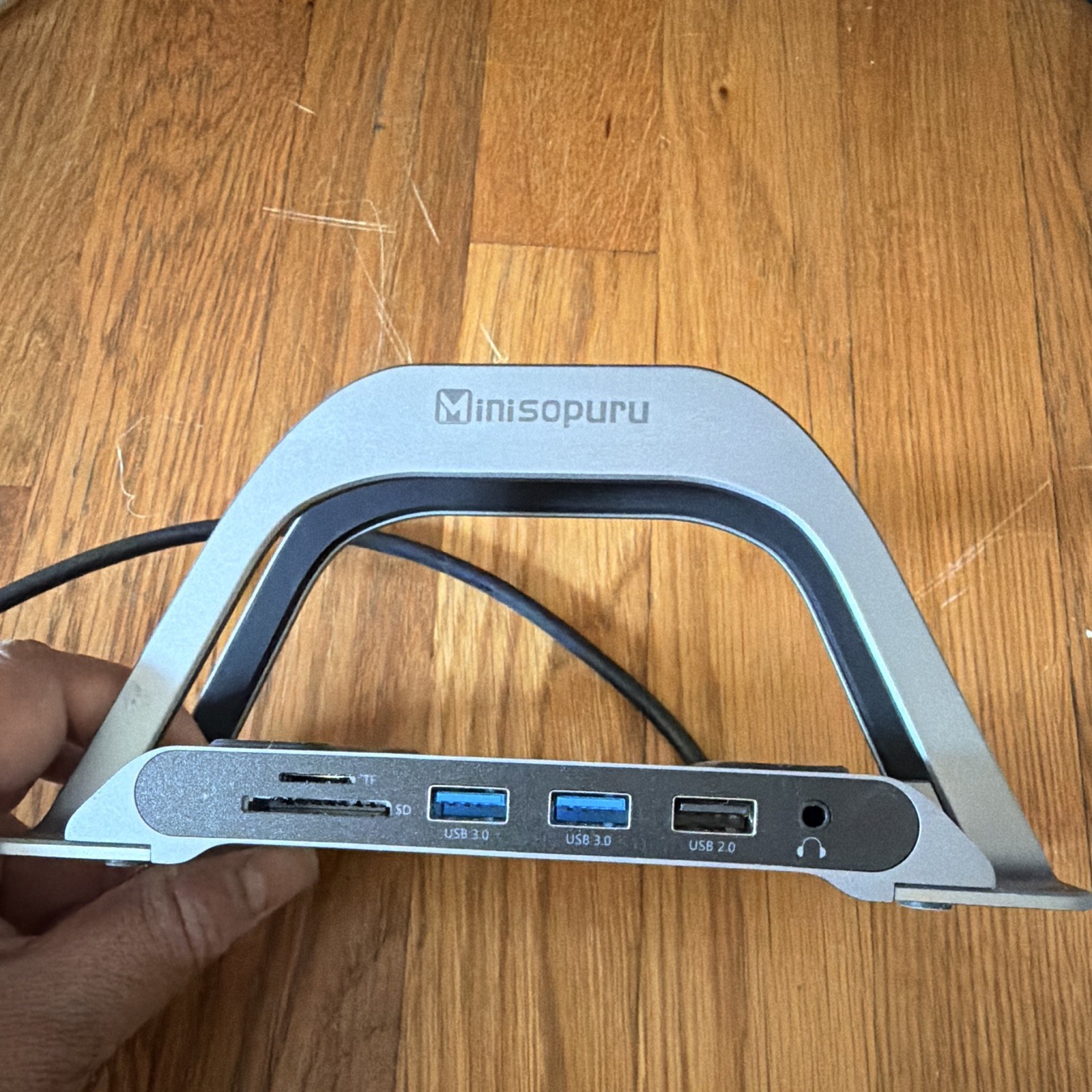 Minisopuru USB-C Docking Station Stand Dual HDMI RJ-45 USB 3.0/2.0 SD/TF