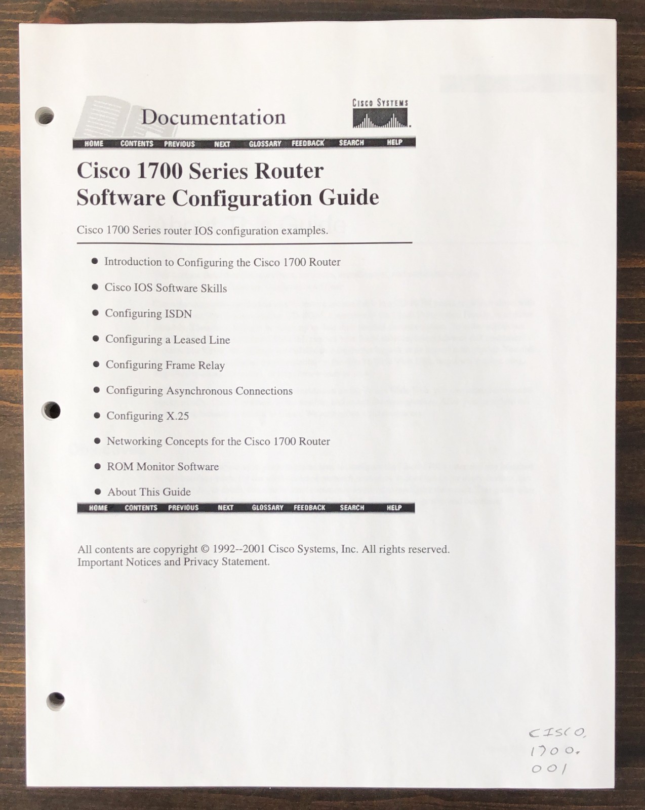 Cisco Systems - Cisco 1700 Series Router Software Configuration Guide (2001)