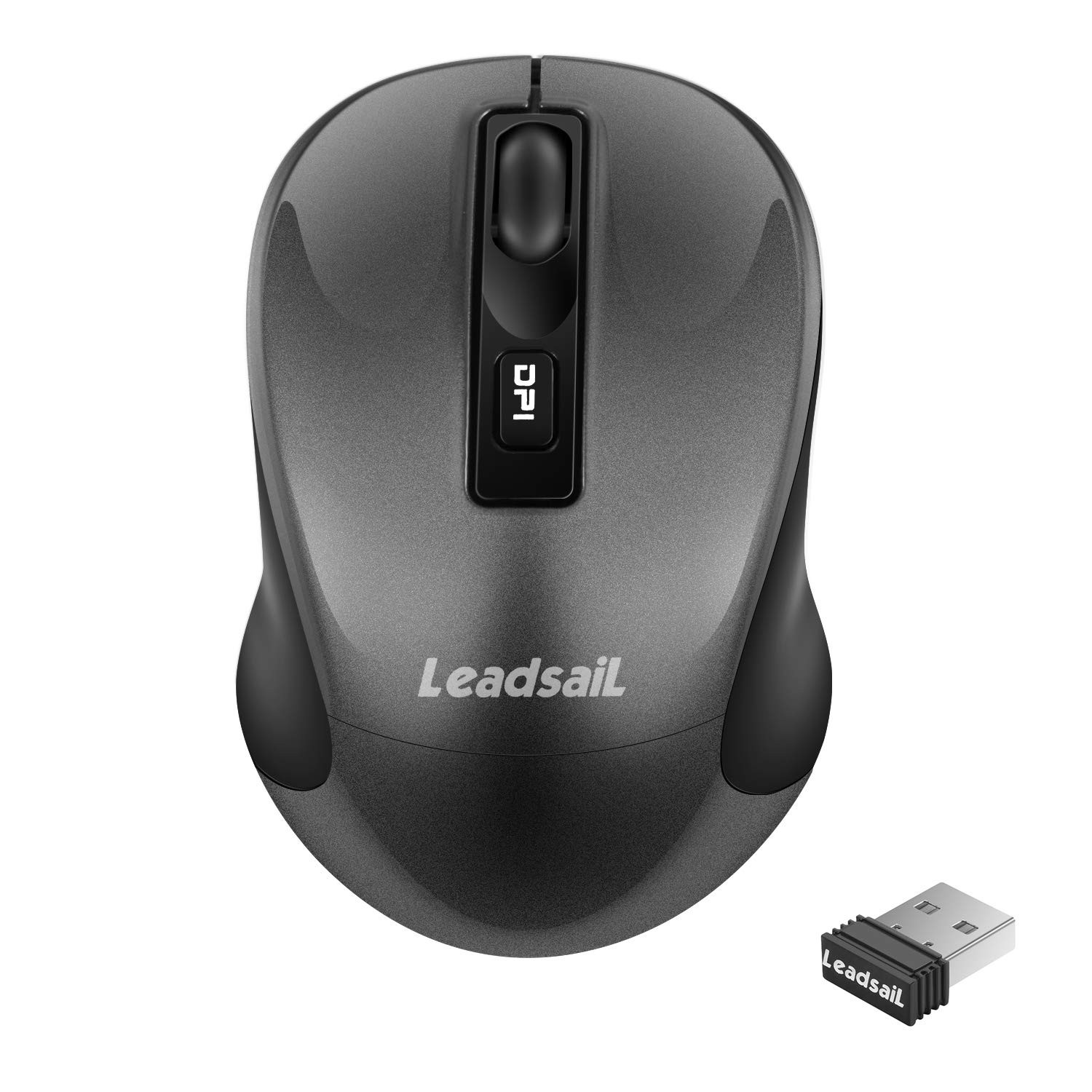 Leadsail Wireless Slim Cordless Mouse, 2.4G USB Mouse for Laptop, Grey
