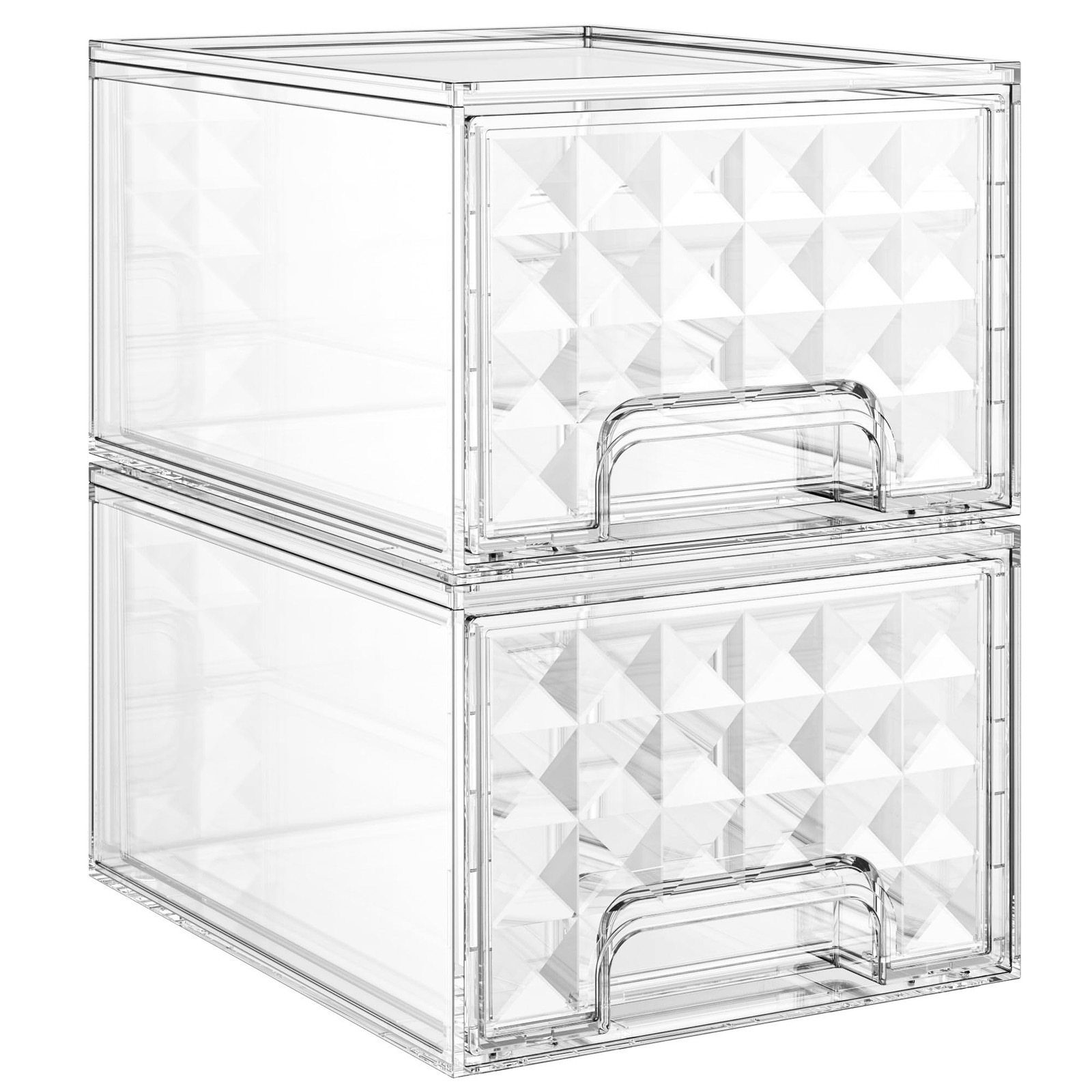 Delamu 2 Pack Stackable Storage Drawers organizer, Clear