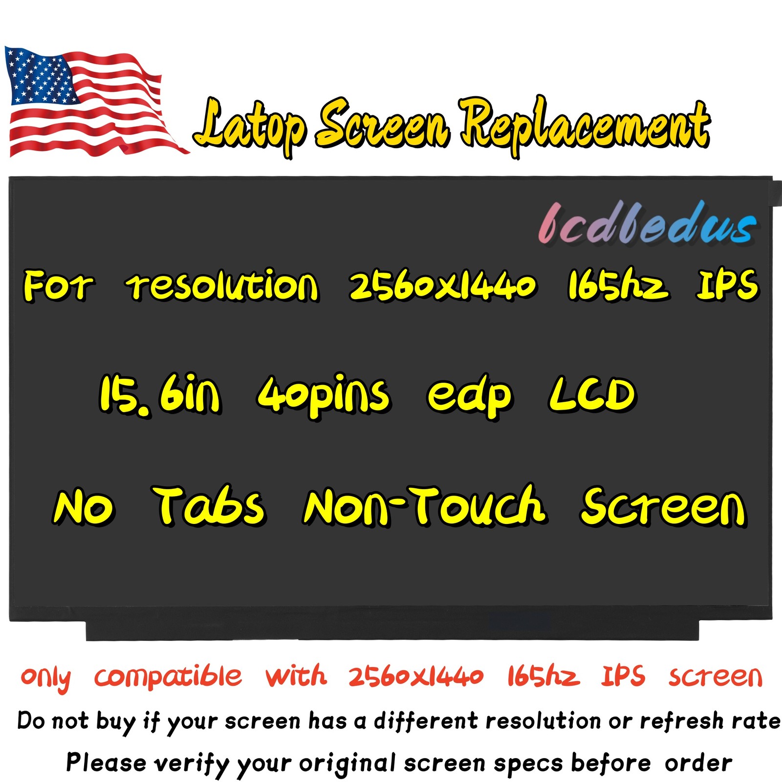 For Acer KL.1560E.031 Non-Touch Led Lcd Screen 15.6" WQHD 2560x1440 165Hz 40 Pin