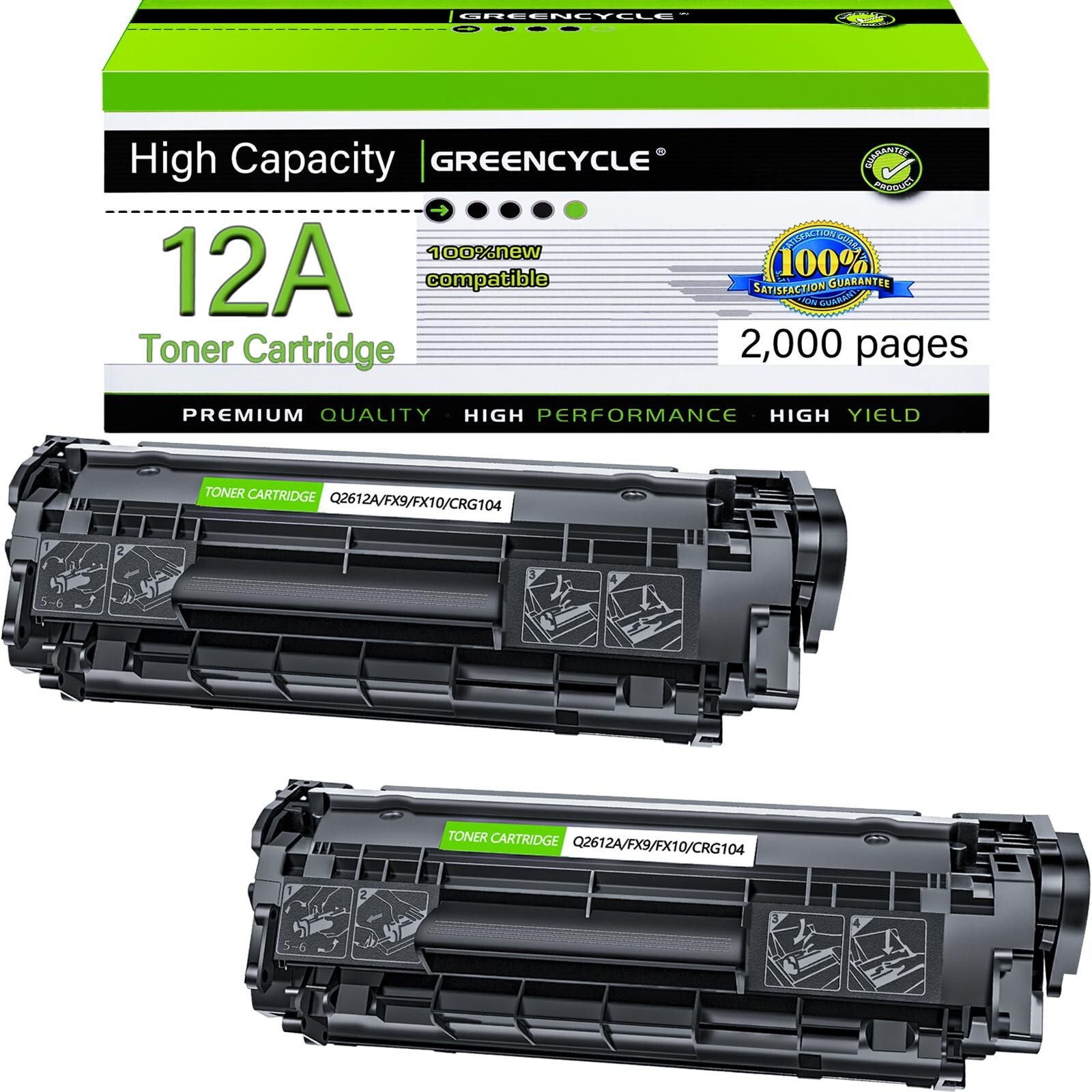 greencycle Q2612A Toner Cartridge Replacement Compatible for HP 12A Black Ton...