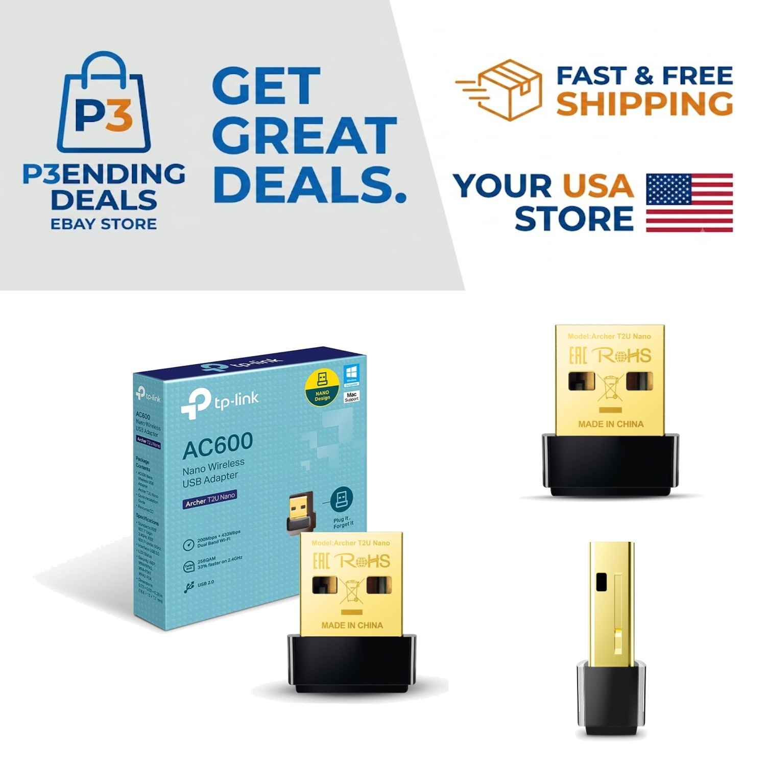 Sleek Nano AC600 USB WiFi Adapter - Reliable 2.4G/5G Dual Band Performance