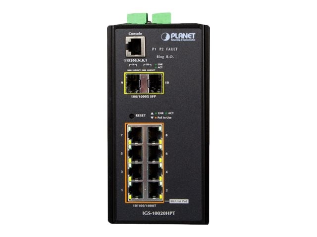 Planet Industrial/1000T 802.3at PoE+ 2 WLAN Network Switch IGS-10020HPT
