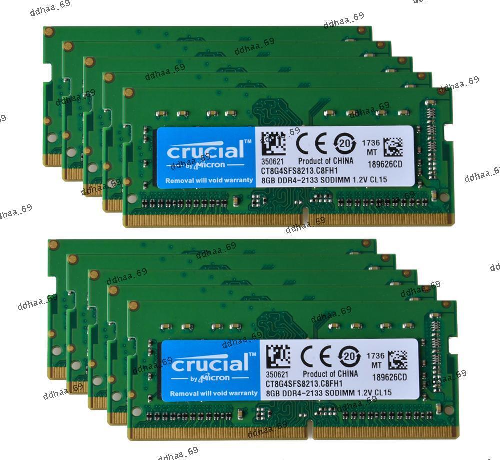 20GB Crucial Memory RAM 10x 8GB 1RX8 DDR4-2133 PC4-2133P 1.2V CL15 SODIMM,Laptop