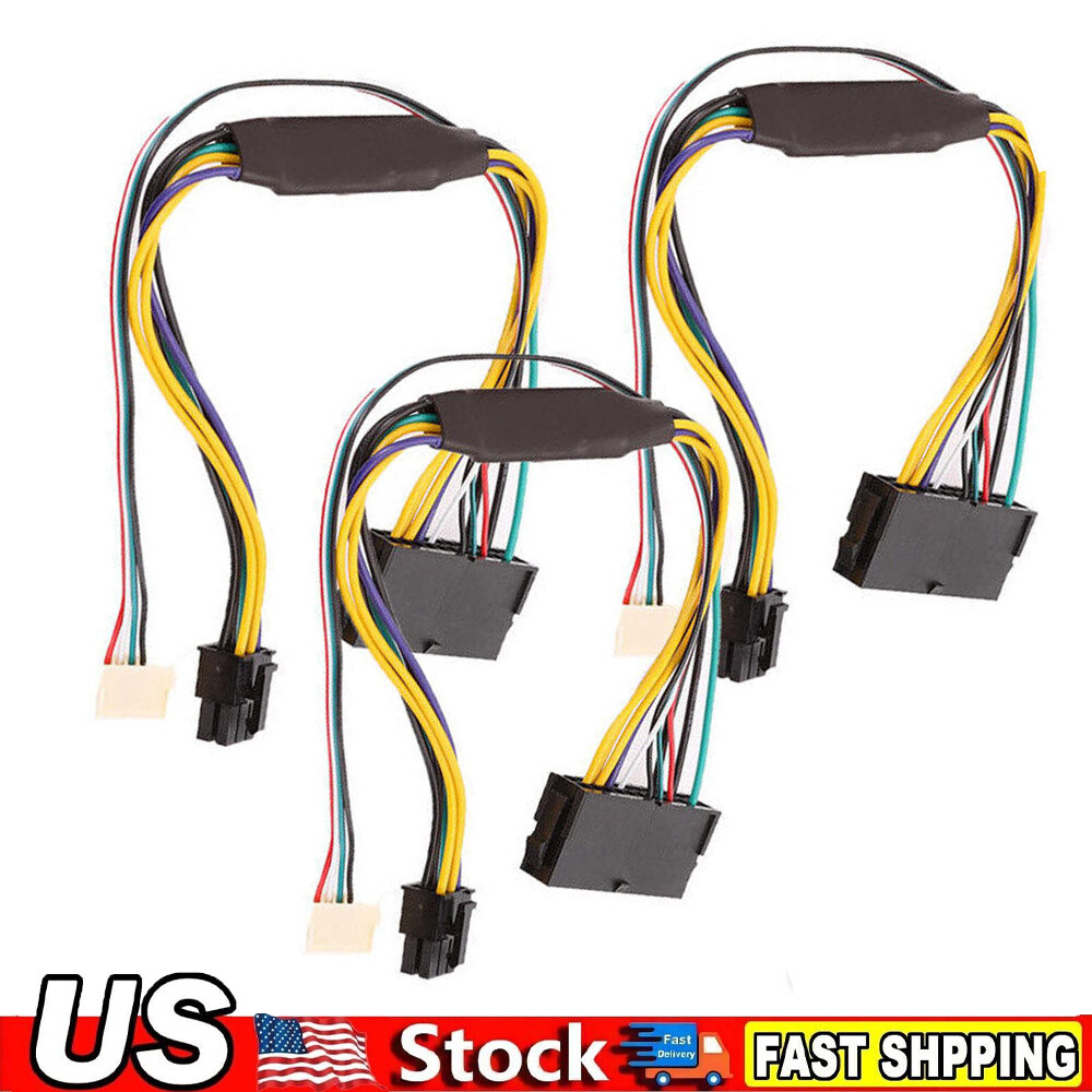 3PCS 24 Pin to 6 Pin ATX PSU Power Adapter Cable for Dell OptiPlex and More MB