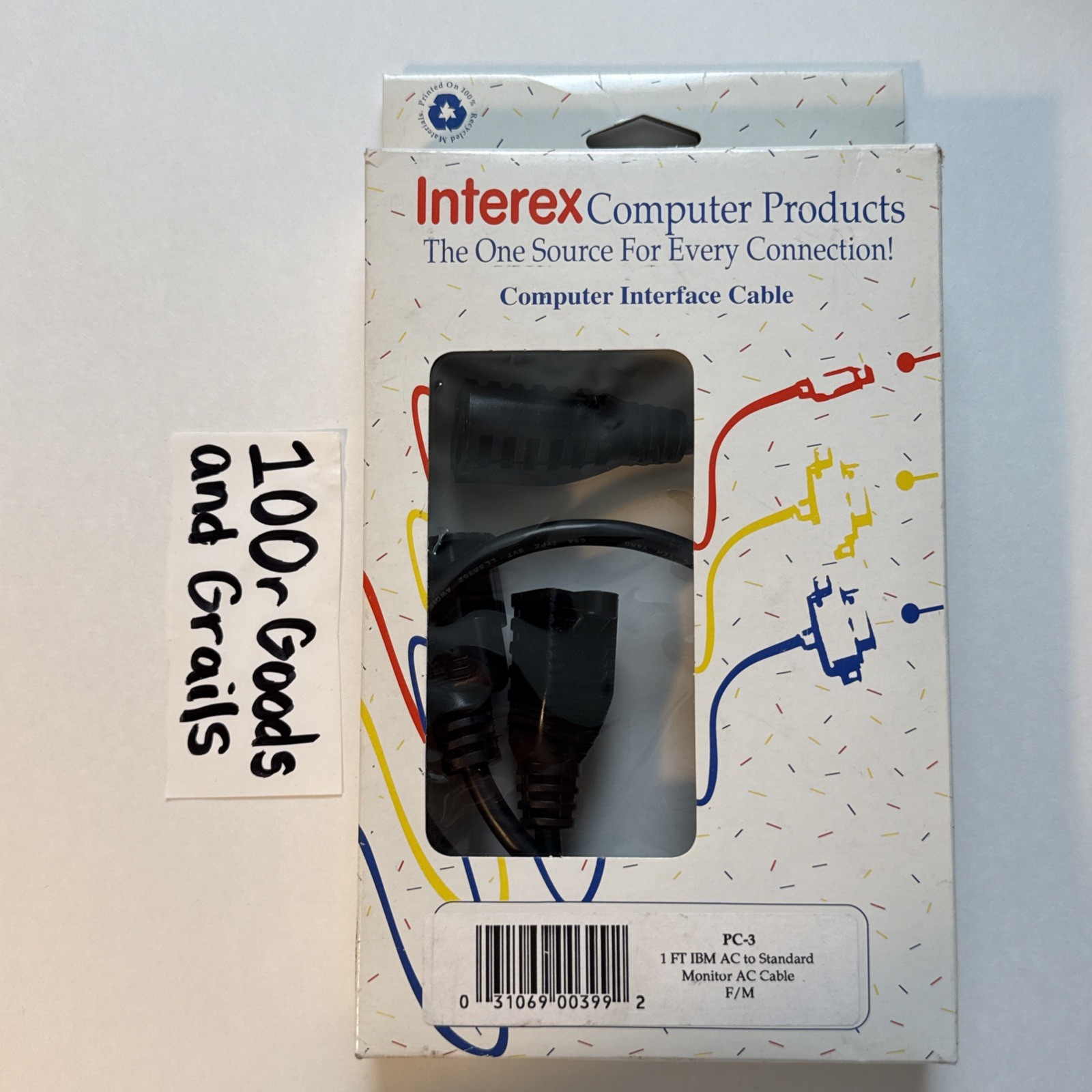 Interex PC-3 1ft IBM AC Power Cable to Monitor Standard Adapter M/F Open Box New