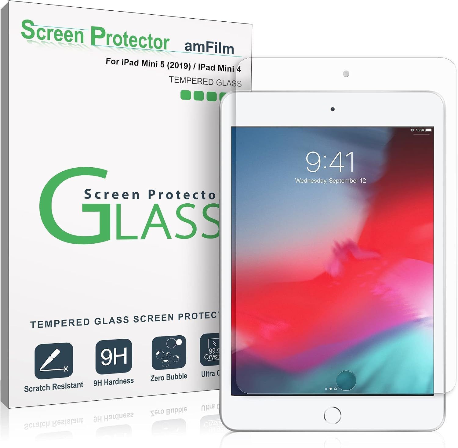 Tempered Glass Screen Protector for iPad Mini 4/5, 1 Pack, 9H, Easy to Install