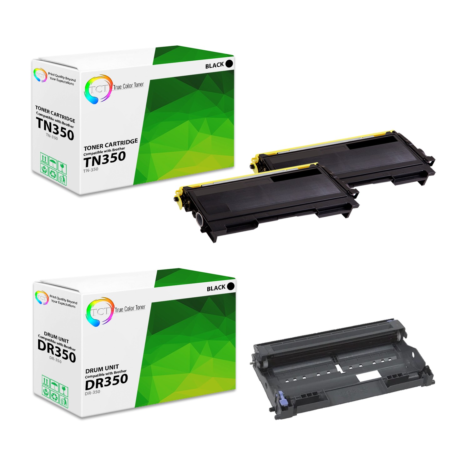 3Pk TCT Compatible TN350 & DR350 For Brother HL 2040 MFC 7420 Toner & Drum Set