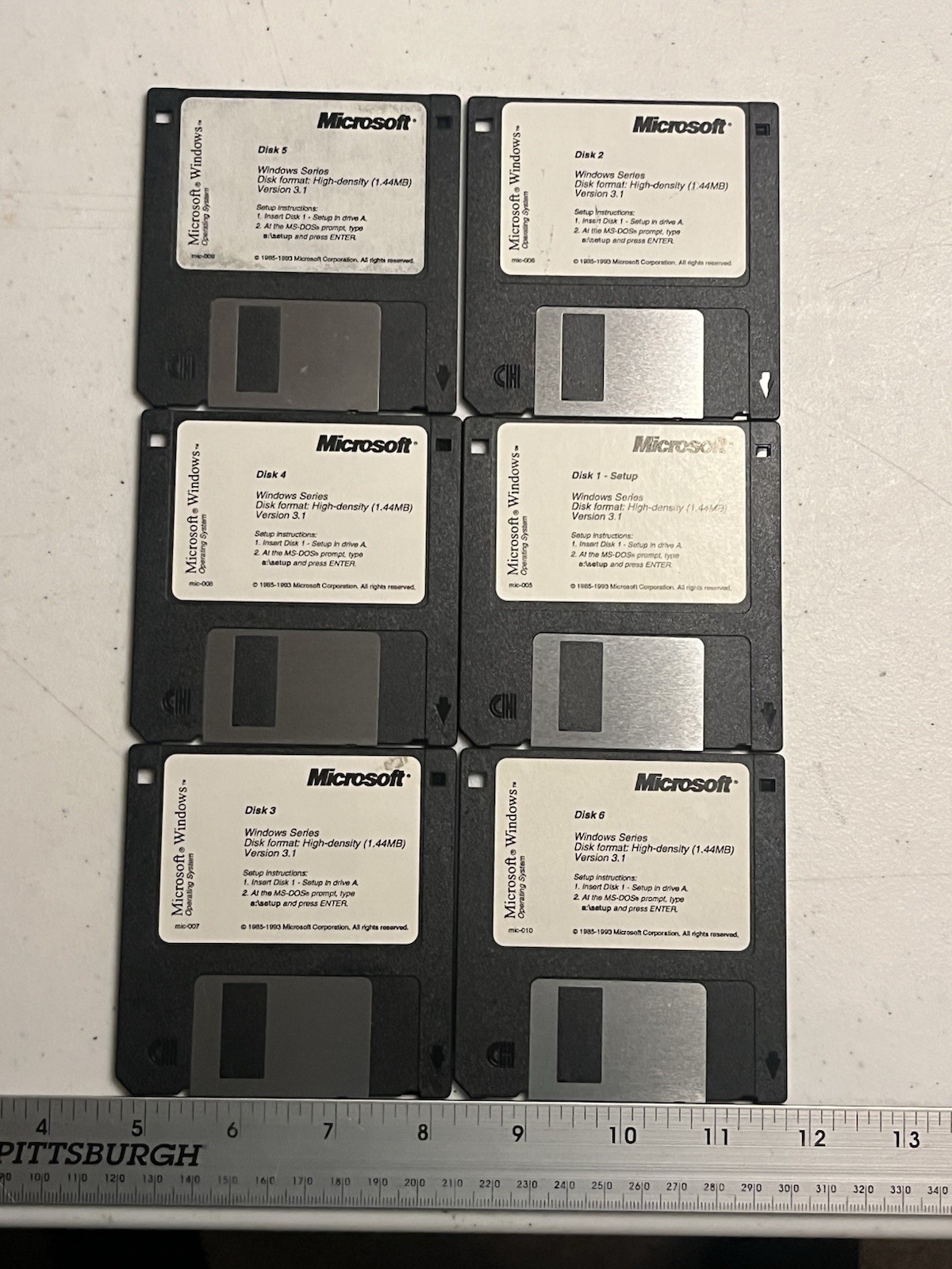 Microsoft Windows 3.1 Complete 6-Disk Set - 3.5" High Density 1.44MB Vintage